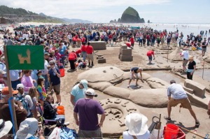 Teams work during last year's Sandcastle contest. 